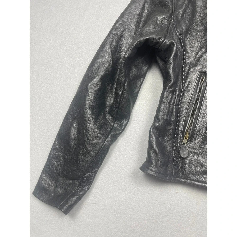 Unbranded Biker Jacket Genuine Leather Black Braided Trim Small Womens